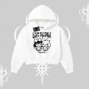 Kapşonlu Crop Sweatshirt Best Friends Forever Baskılı Sevimli Tasarım