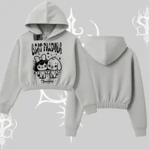 Kapşonlu Crop Sweatshirt Best Friends Forever Baskılı Sevimli Tasarım