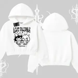 Kapşonlu Crop Sweatshirt Best Friends Forever Baskılı Sevimli Tasarım