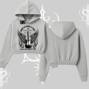 Kapşonlu Crop Sweatshirt Born to Rock Eternal Flame Legacy