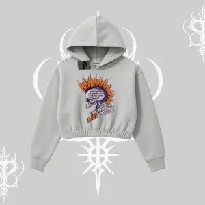 Kapşonlu Crop Sweatshirt Burning Skull Rebel Street Anthem