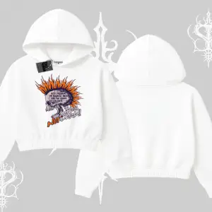 Kapşonlu Crop Sweatshirt Burning Skull Rebel Street Anthem