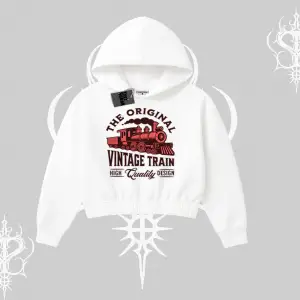 Kapşonlu Crop Sweatshirt Classic Railroad Vintage Train Street Aesthetic