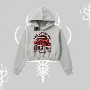 Kapşonlu Crop Sweatshirt Classic Railroad Vintage Train Street Aesthetic