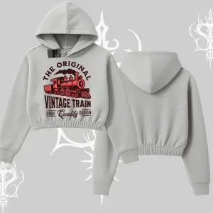 Kapşonlu Crop Sweatshirt Classic Railroad Vintage Train Street Aesthetic