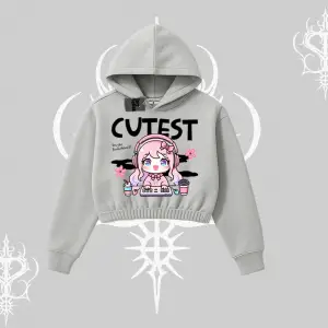 Kapşonlu Crop Sweatshirt Cute Anime Gamer Girl Baskılı