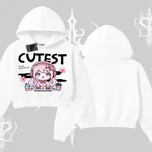 Kapşonlu Crop Sweatshirt Cute Anime Gamer Girl Baskılı