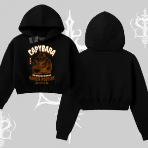 Kapşonlu Crop Sweatshirt Cute Capybara Enjoying Ramen Noodles Artwork