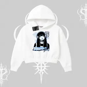 Kapşonlu Crop Sweatshirt Cyber Y2K Anime Girl Street Sound Aesthetic