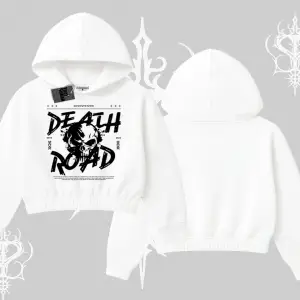 Kapşonlu Crop Sweatshirt Death Road Memento Mori Street Manifest