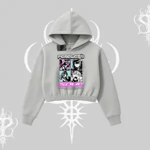 Kapşonlu Crop Sweatshirt Fearless Soul Anime Kolaj Baskılı
