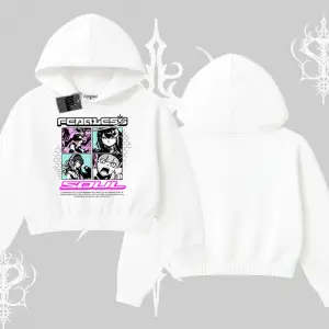 Kapşonlu Crop Sweatshirt Fearless Soul Anime Kolaj Baskılı