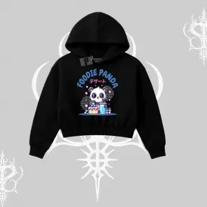 Kapşonlu Crop Sweatshirt Foodie Panda Tatlı ve Sevimli Panda Baskılı