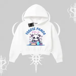 Kapşonlu Crop Sweatshirt Foodie Panda Tatlı ve Sevimli Panda Baskılı