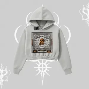Kapşonlu Crop Sweatshirt Fossilized Skull Underground Archive
