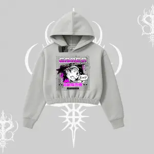 Kapşonlu Crop Sweatshirt Games Schoolgirl Anime Baskılı