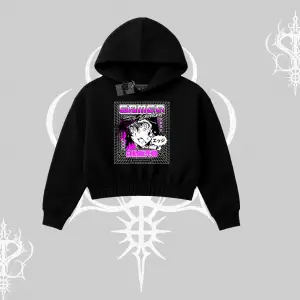 Kapşonlu Crop Sweatshirt Games Schoolgirl Anime Baskılı