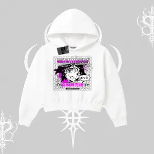 Kapşonlu Crop Sweatshirt Games Schoolgirl Anime Baskılı