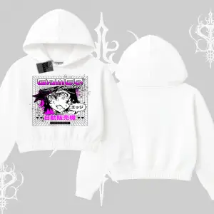Kapşonlu Crop Sweatshirt Games Schoolgirl Anime Baskılı