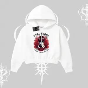 Kapşonlu Crop Sweatshirt Hard Rock Winged Guitar Rebellion
