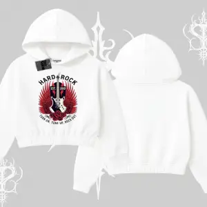 Kapşonlu Crop Sweatshirt Hard Rock Winged Guitar Rebellion