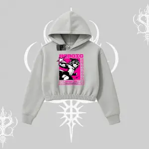Kapşonlu Crop Sweatshirt Heroic Anime Girl Japon Stil Grafik Baskılı
