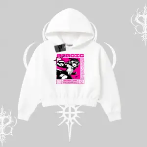 Kapşonlu Crop Sweatshirt Heroic Anime Girl Japon Stil Grafik Baskılı
