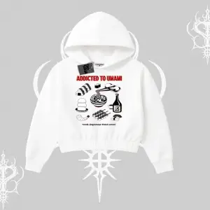 Kapşonlu Crop Sweatshirt Japon Mutfağı Umami Temalı Baskılı