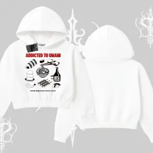Kapşonlu Crop Sweatshirt Japon Mutfağı Umami Temalı Baskılı