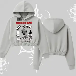 Kapşonlu Crop Sweatshirt Japon Mutfağı Umami Temalı Baskılı
