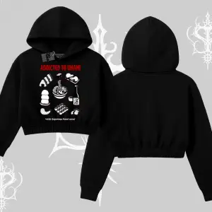 Kapşonlu Crop Sweatshirt Japon Mutfağı Umami Temalı Baskılı