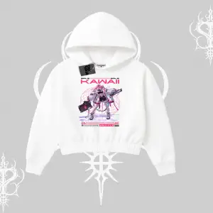 Kapşonlu Crop Sweatshirt Kawaii Cyberpunk Kız Japon Stil Baskı