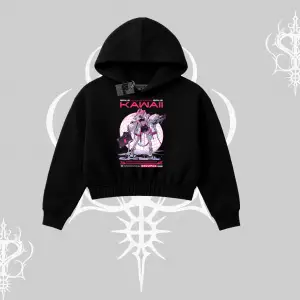 Kapşonlu Crop Sweatshirt Kawaii Cyberpunk Kız Japon Stil Baskı