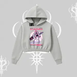 Kapşonlu Crop Sweatshirt Kawaii Cyberpunk Kız Japon Stil Baskı