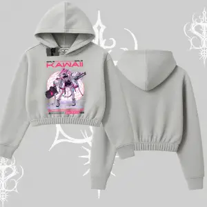 Kapşonlu Crop Sweatshirt Kawaii Cyberpunk Kız Japon Stil Baskı