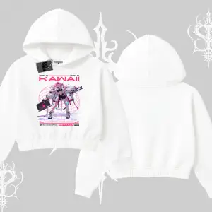 Kapşonlu Crop Sweatshirt Kawaii Cyberpunk Kız Japon Stil Baskı