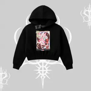 Kapşonlu Crop Sweatshirt Madness Unleashed Anime Girl Baskılı