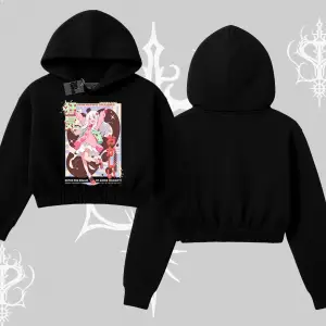 Kapşonlu Crop Sweatshirt Madness Unleashed Anime Girl Baskılı