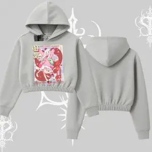 Kapşonlu Crop Sweatshirt Madness Unleashed Anime Girl Baskılı