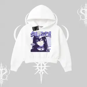 Kapşonlu Crop Sweatshirt Neo Tokyo Girl Y2K Street Anime Aesthetic