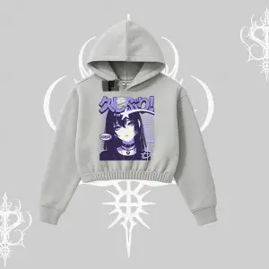 Kapşonlu Crop Sweatshirt Neo Tokyo Girl Y2K Street Anime Aesthetic