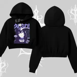 Kapşonlu Crop Sweatshirt Neo Tokyo Girl Y2K Street Anime Aesthetic