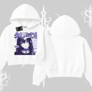 Kapşonlu Crop Sweatshirt Neo Tokyo Girl Y2K Street Anime Aesthetic