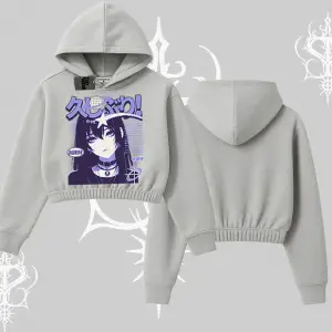 Kapşonlu Crop Sweatshirt Neo Tokyo Girl Y2K Street Anime Aesthetic