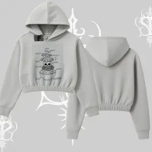 Kapşonlu Crop Sweatshirt Noodle Theory Hand Drawn Concept