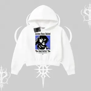 Kapşonlu Crop Sweatshirt Oversize Anime Kız Baskılı
