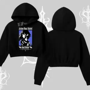 Kapşonlu Crop Sweatshirt Oversize Anime Kız Baskılı