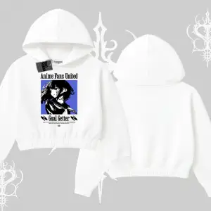 Kapşonlu Crop Sweatshirt Oversize Anime Kız Baskılı