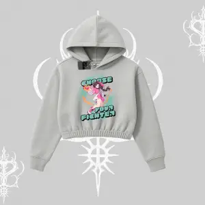 Kapşonlu Crop Sweatshirt Oversize  Anime Kız Desenli Japon Stil