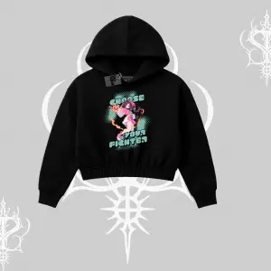 Kapşonlu Crop Sweatshirt Oversize  Anime Kız Desenli Japon Stil